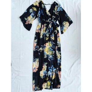 Soft textured Ruched Ruffle Hem Floral Dress
